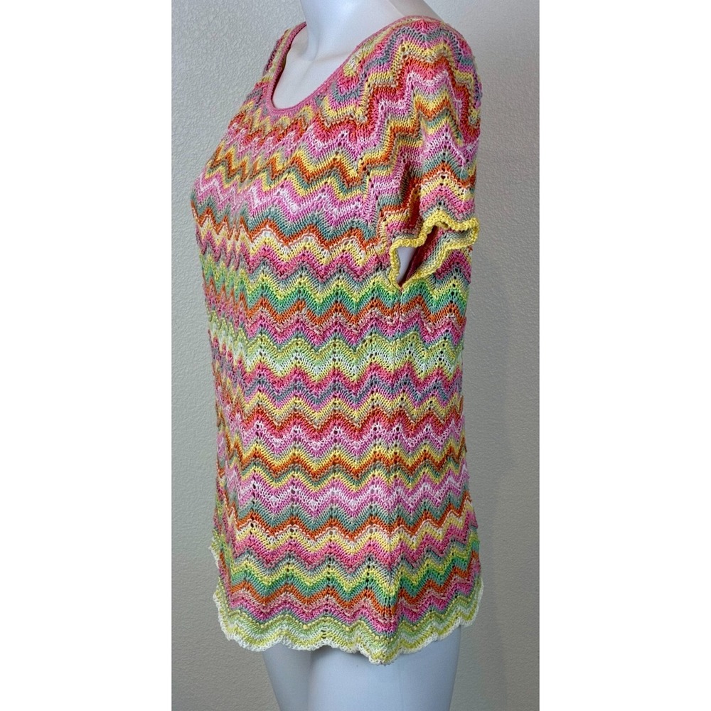 Vintage Sigrid Olsen Rainbow Chevron Crochet Sweater Size L Festival Fairy Twee - Picture 5 of 16